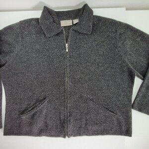VTG Nordstrom Sweater Women's XL Gray Wool Blend Full Zip w Pockets & Collar